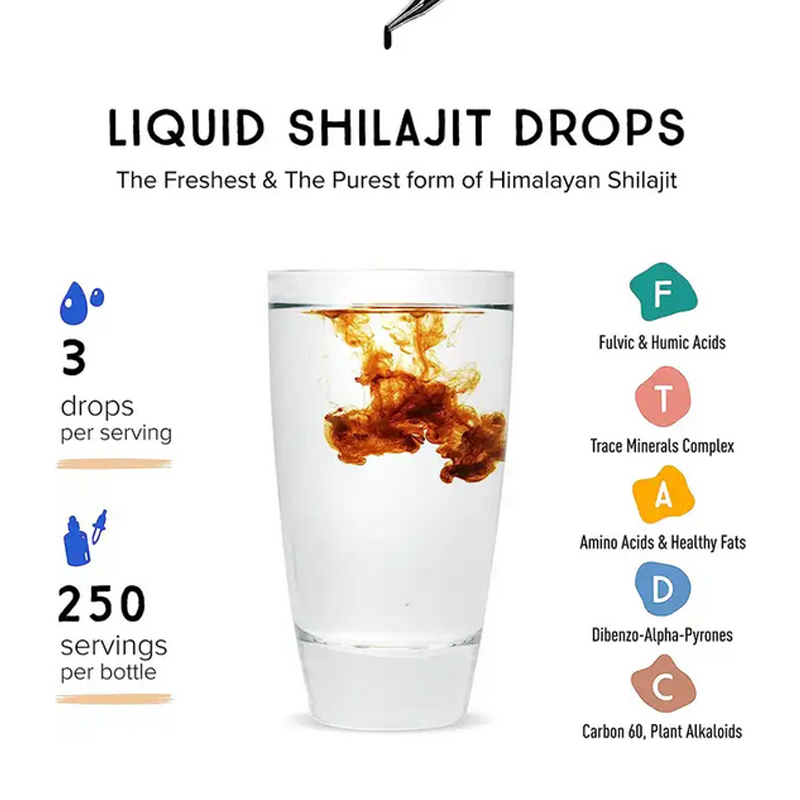 Himalayan Shilajit, Liquid Drops, Authentic & Pure, Natural Trace Minerals & Fulvic Acid Complex