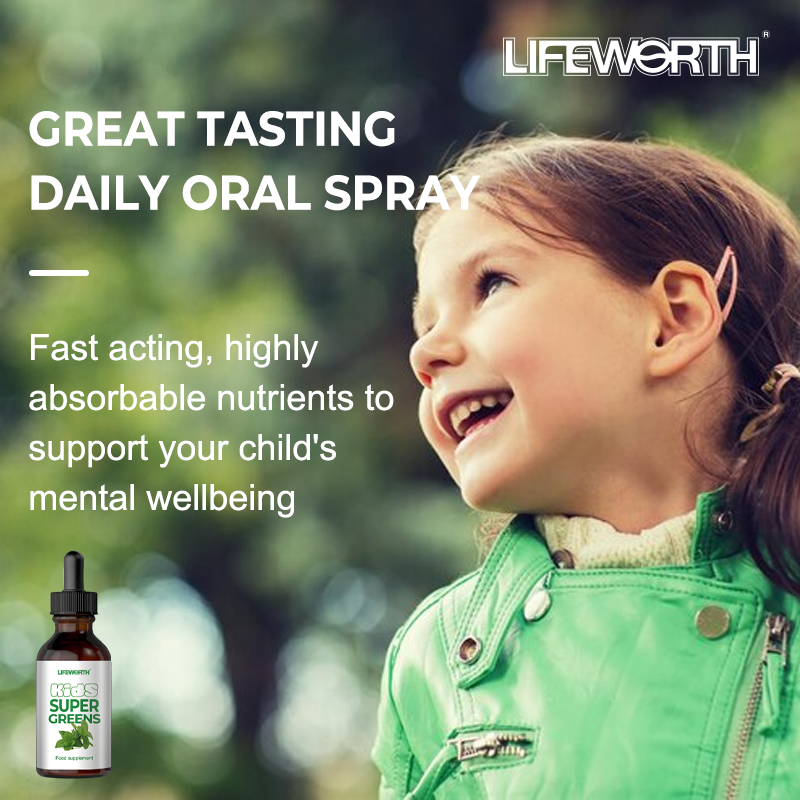 Lifeworth Blend Child Greens Spray - Children's Super Food Supplement with Vitamins, Minerals & Antioxidants | Junior Daily Nutrient Oral Spray for Kids' Health & Wellbeing | Mint Flavour